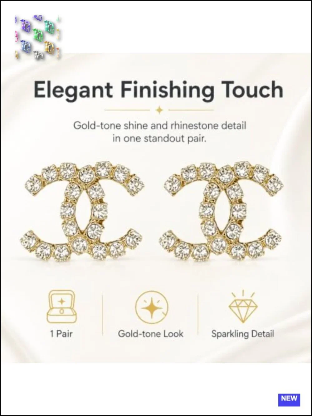 Gold Tone Rhinestone Curved Stud Earrings – Geometric Crystal Pierced Jewelry